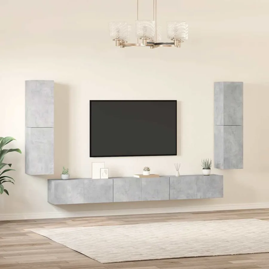 Ensemble de meubles TV 7 pcs Gris béton Bois d'ingénierie - 3