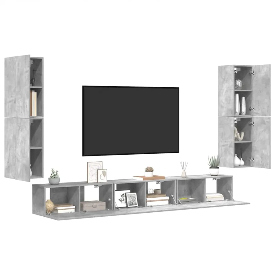 Ensemble de meubles TV 7 pcs Gris béton Bois d'ingénierie - 4