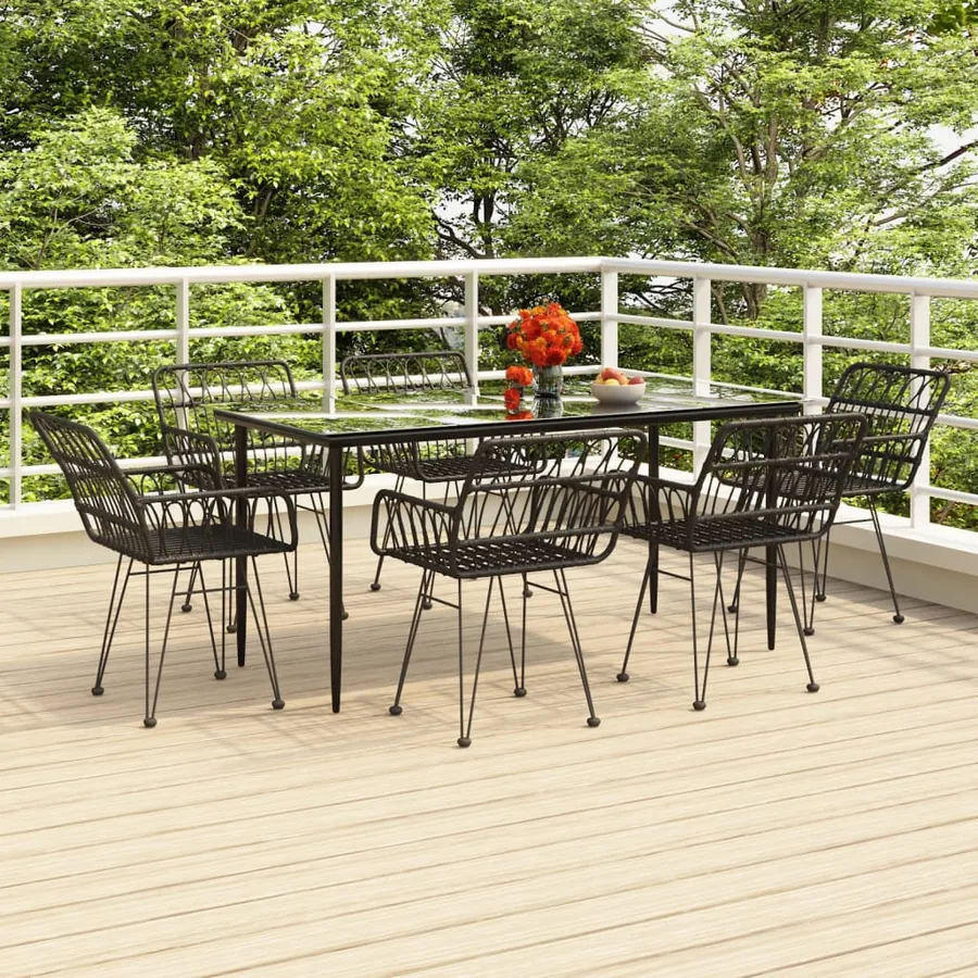 Ensemble à manger de jardin 7 pcs Noir Résine tressée