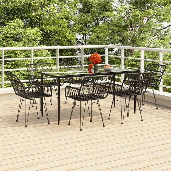 Ensemble à manger de jardin 7 pcs Noir Résine tressée
