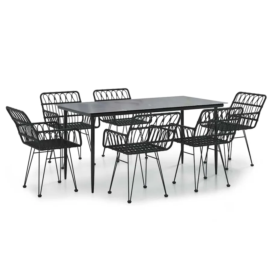 Ensemble à manger de jardin 7 pcs Noir Résine tressée - 2