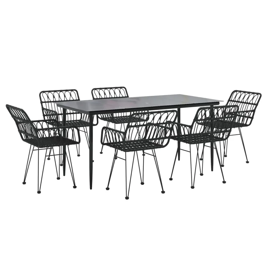 Ensemble à manger de jardin 7 pcs Noir Résine tressée - 3