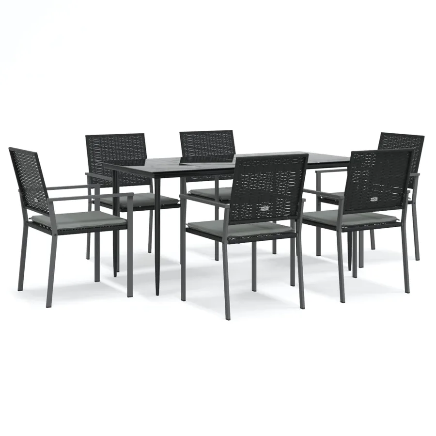 Ensemble à manger de jardin 7 pcs coussins résine tressée acier - 2