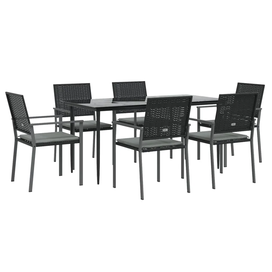Ensemble à manger de jardin 7 pcs coussins résine tressée acier - 3