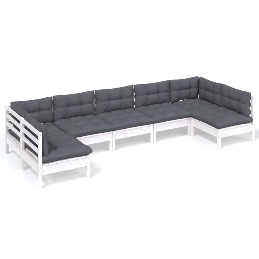 Salon de jardin 7 pcs avec coussins blanc bois de pin massif - 2