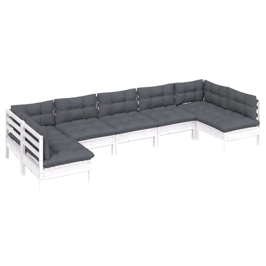 Salon de jardin 7 pcs avec coussins blanc bois de pin massif - 3