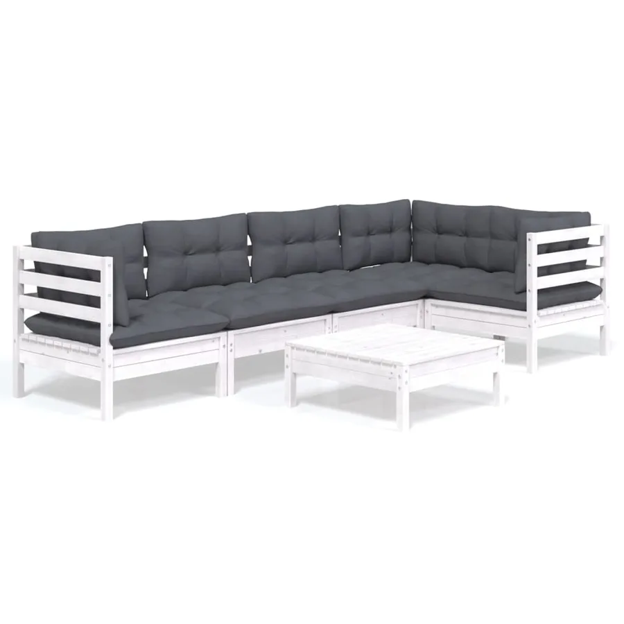 Salon de jardin 6 pcs avec coussins blanc bois de pin - 2
