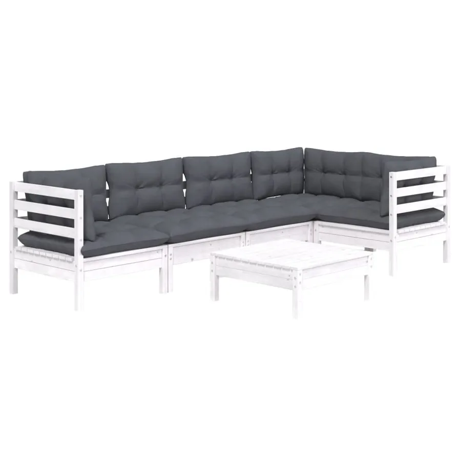 Salon de jardin 6 pcs avec coussins blanc bois de pin - 3