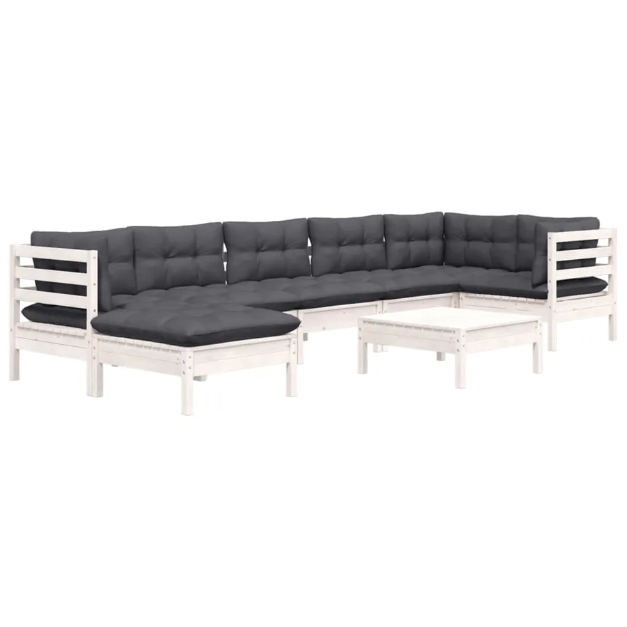 Salon de jardin 8 pcs avec coussins blanc bois de pin massif - 3