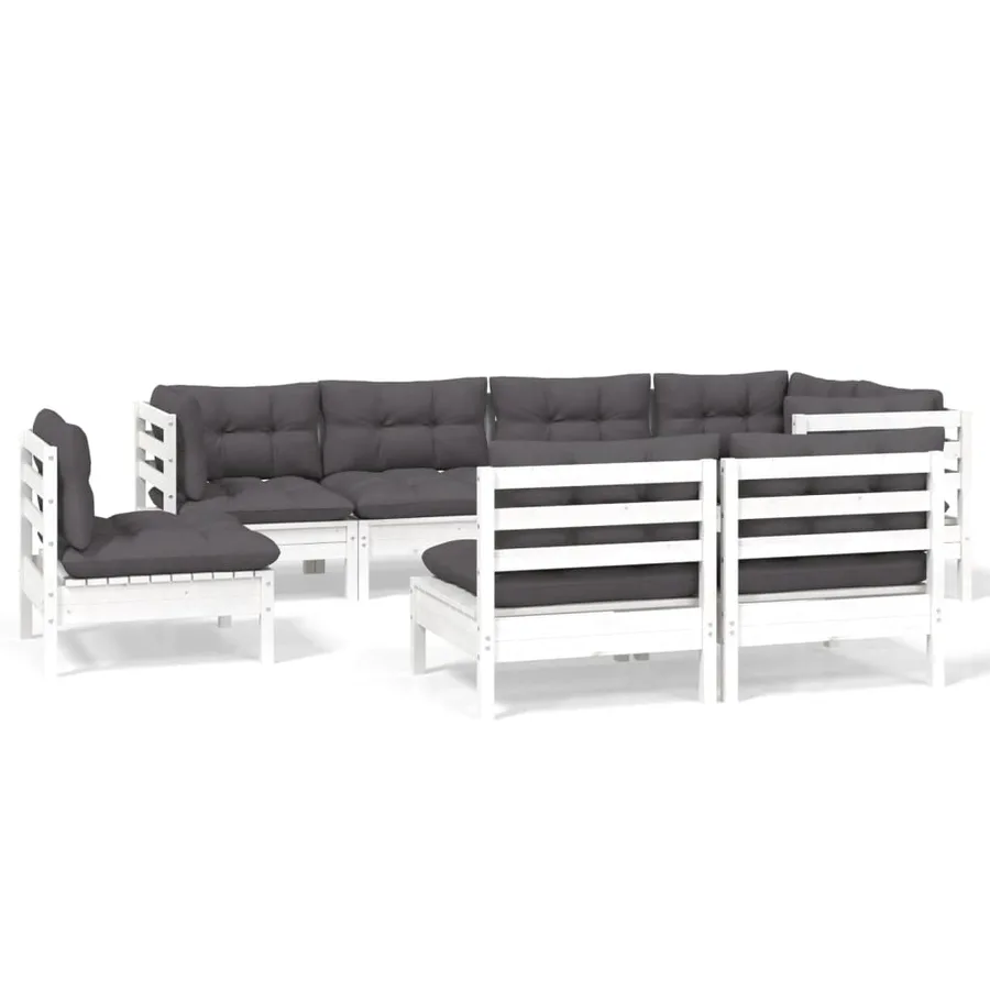 Salon de jardin 8 pcs avec coussins blanc bois de pin massif - 2