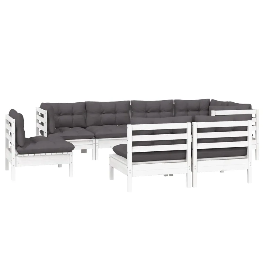Salon de jardin 8 pcs avec coussins blanc bois de pin massif - 3