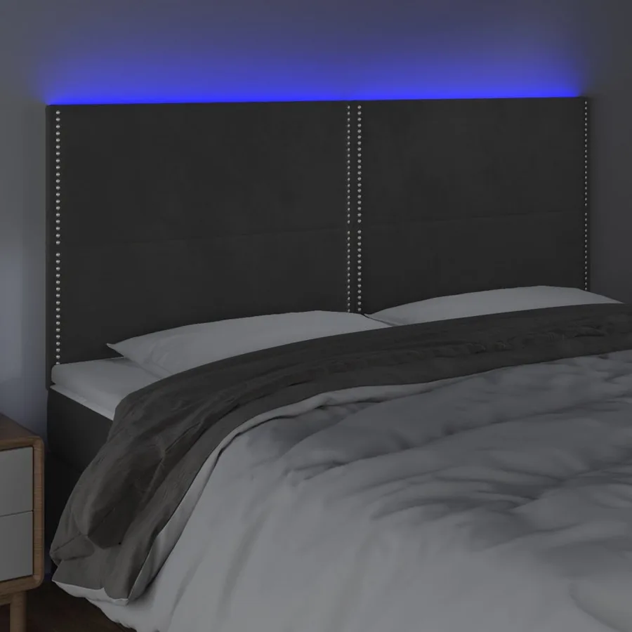 Tête de lit à LED Gris foncé 200x5x118/128 cm Velours - 3