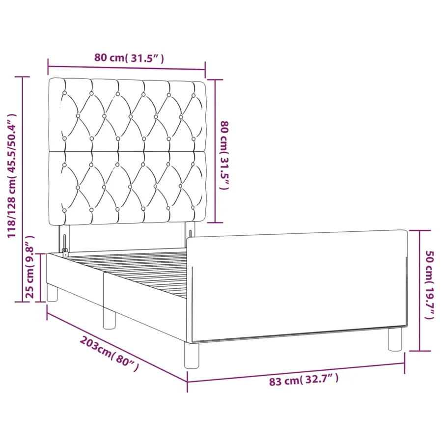 Cadre de lit sans matelas rose 80x200 cm velours - 14