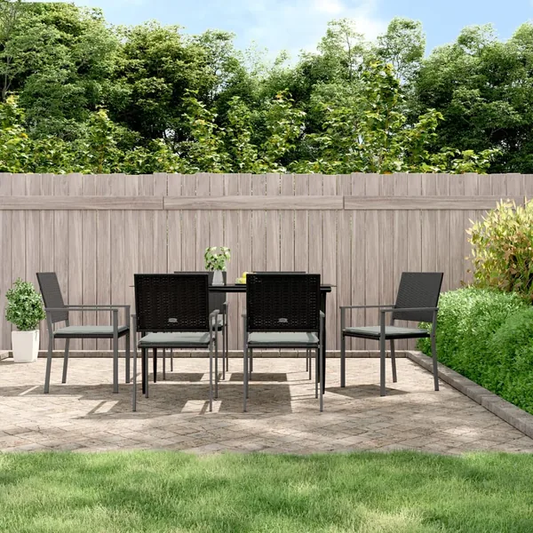 Ensemble à manger de jardin 7 pcs coussins résine tressée acier