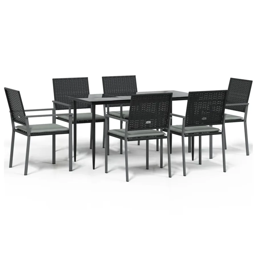 Ensemble à manger de jardin 7 pcs coussins résine tressée acier - 2
