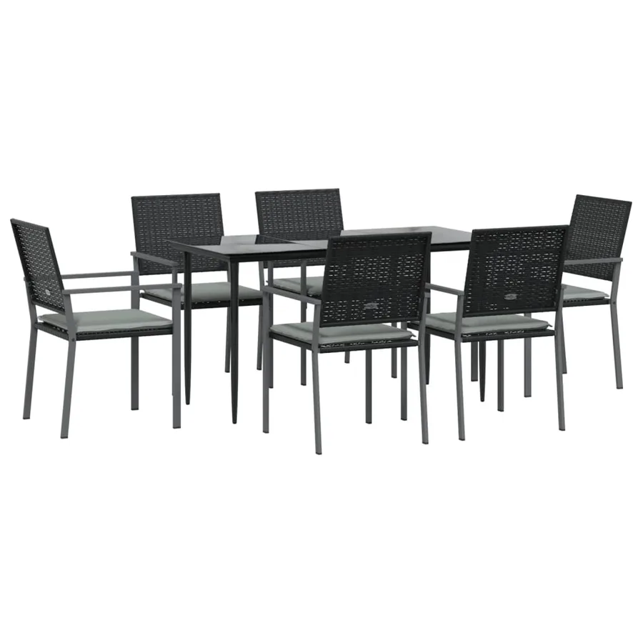 Ensemble à manger de jardin 7 pcs coussins résine tressée acier - 3