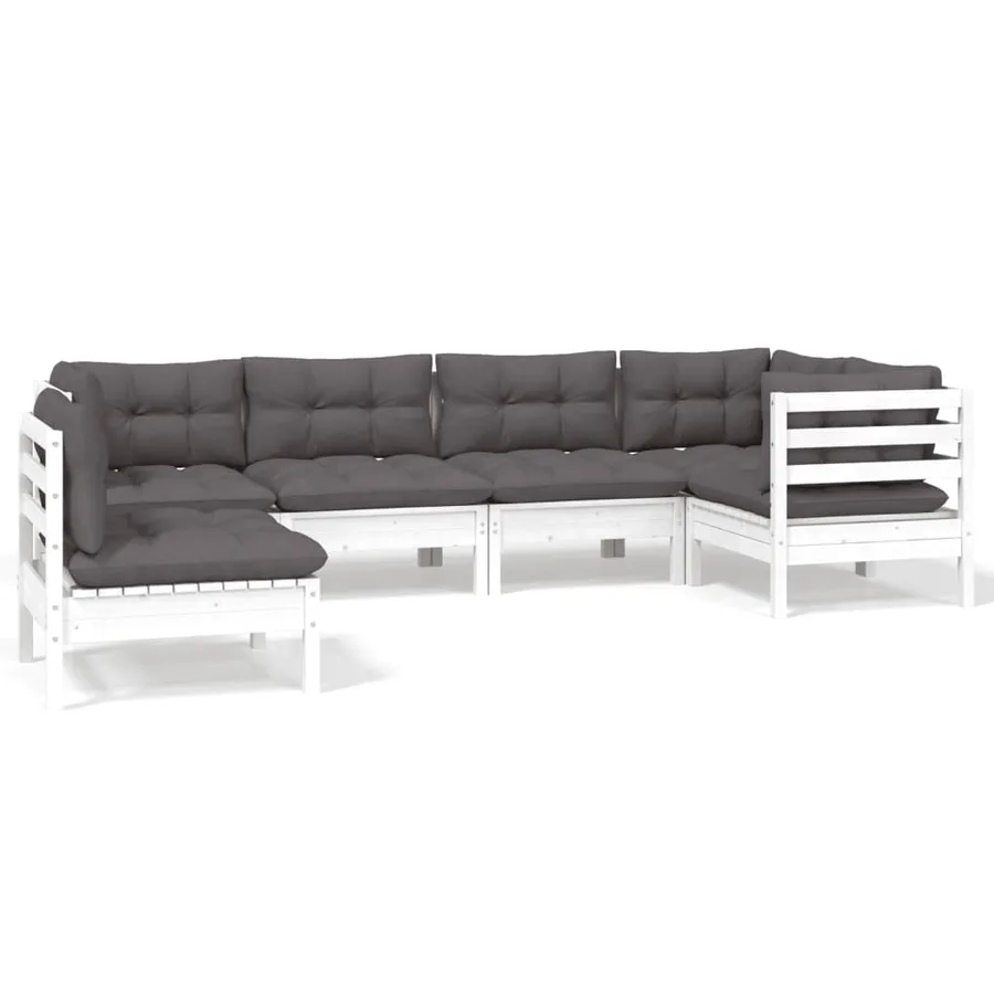 Salon de jardin 6 pcs avec coussins blanc bois de pin - 2