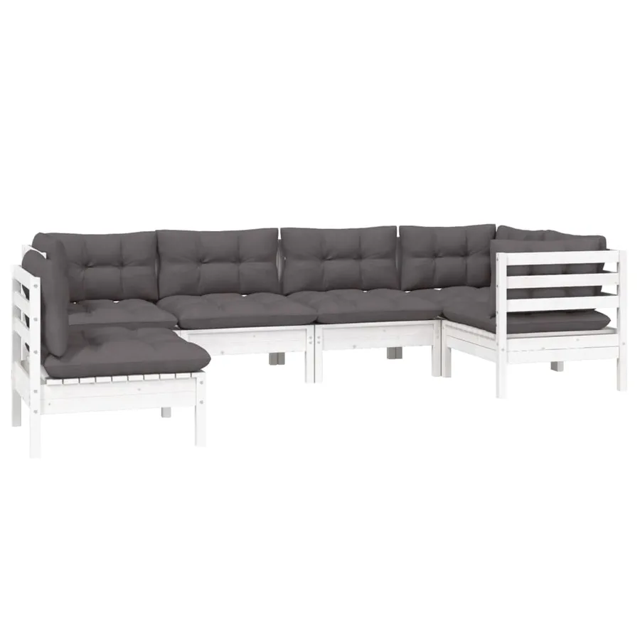 Salon de jardin 6 pcs avec coussins blanc bois de pin - 3