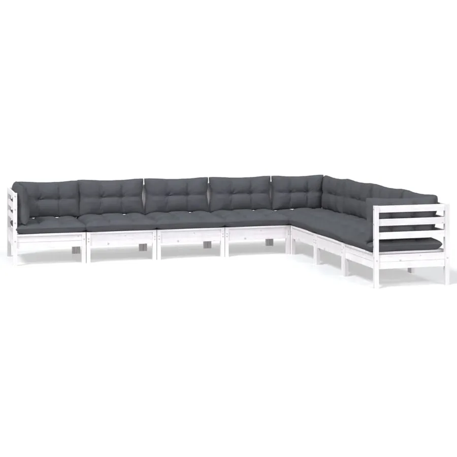 Salon de jardin 8 pcs avec coussins blanc bois de pin massif - 2