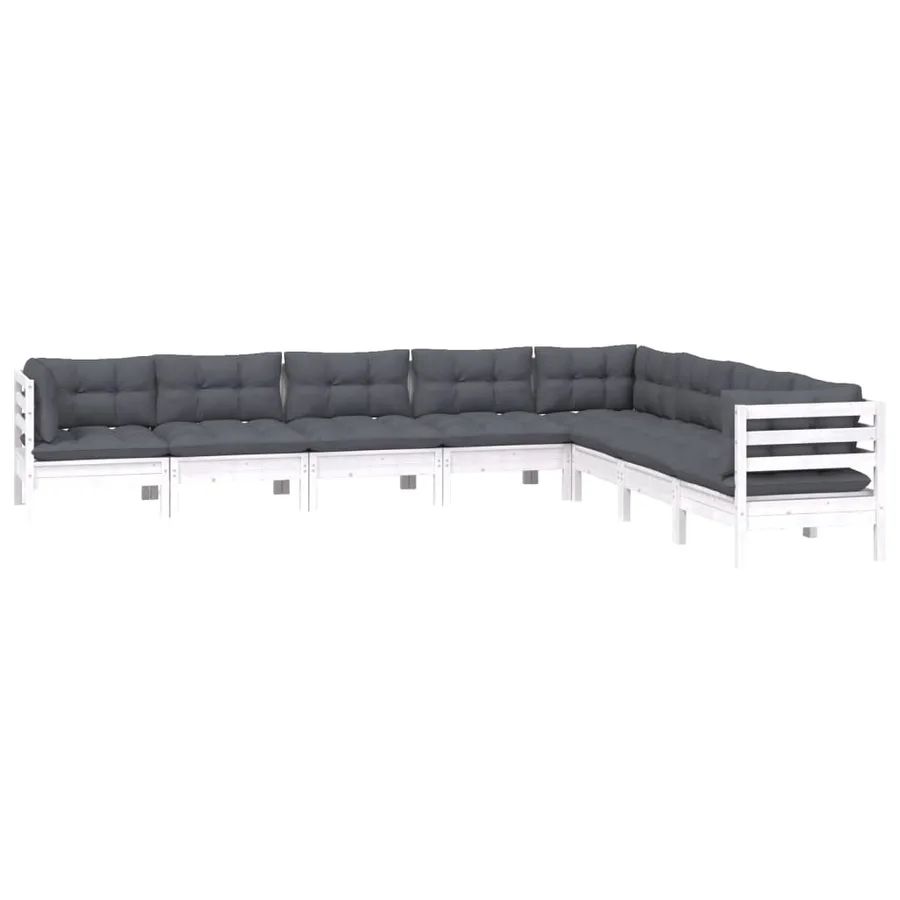 Salon de jardin 8 pcs avec coussins blanc bois de pin massif - 3