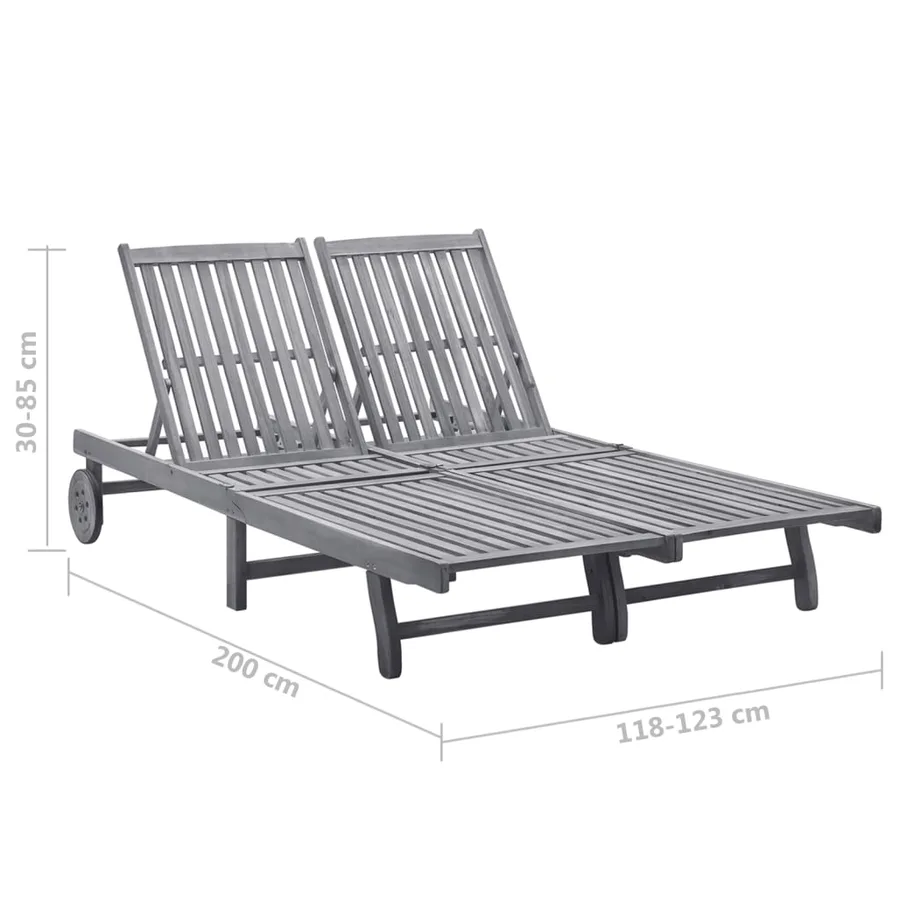 Chaise longue de jardin 2 places avec coussin Gris Acacia - 6