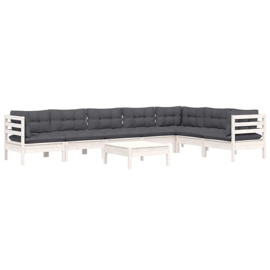 Salon de jardin 8 pcs avec coussins blanc bois de pin massif - 3