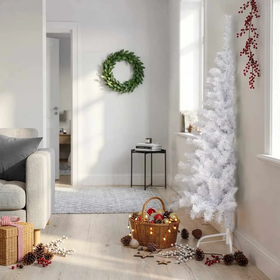 Sapin de Noël artificiel moitié avec support blanc 150 cm PVC