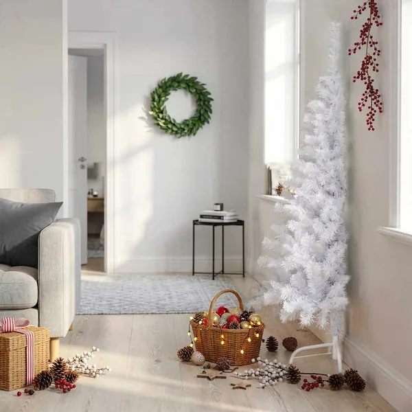 Sapin de Noël artificiel moitié avec support blanc 150 cm PVC