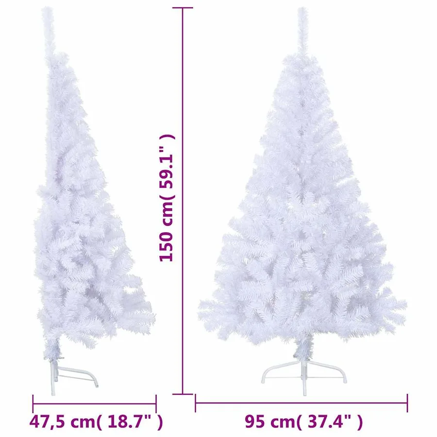 Sapin de Noël artificiel moitié avec support blanc 150 cm PVC - 10