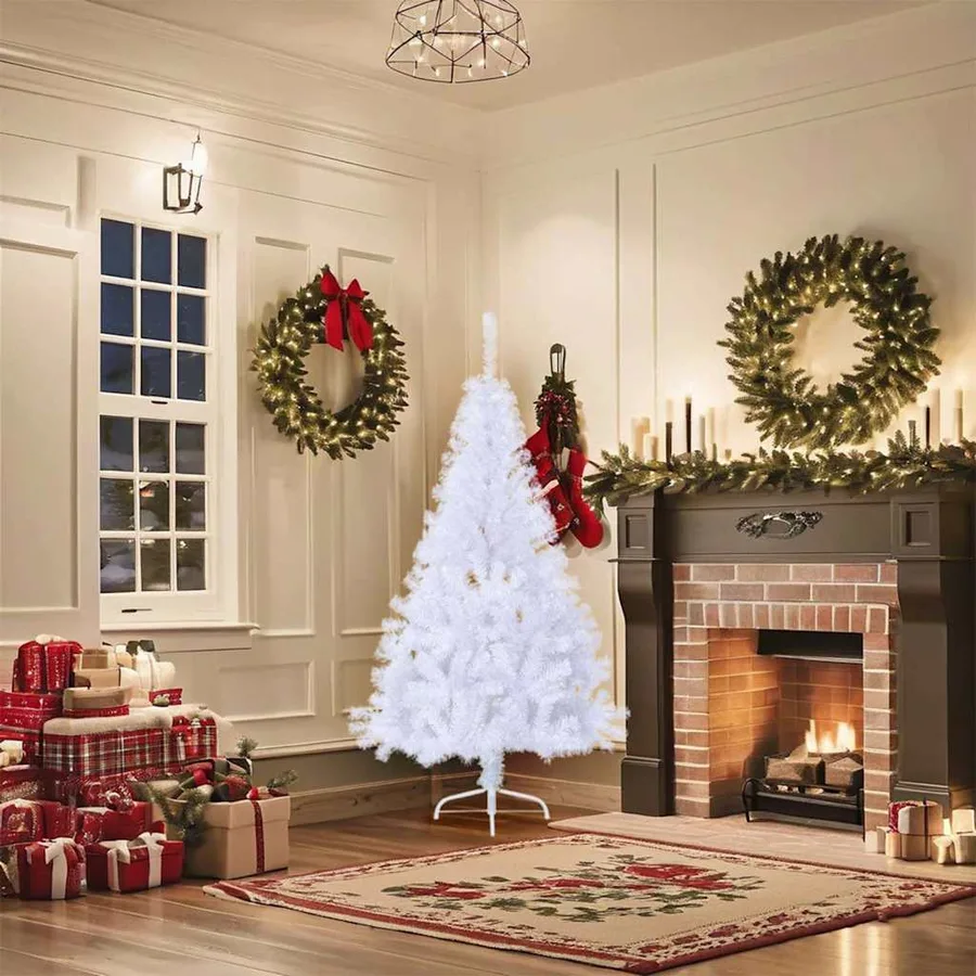 Sapin de Noël artificiel moitié avec support blanc 150 cm PVC - 3