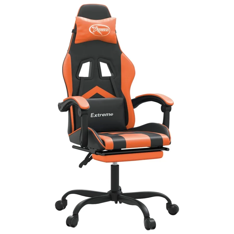 Chaise de jeu pivotante repose-pied Noir et orange Similicuir - 2