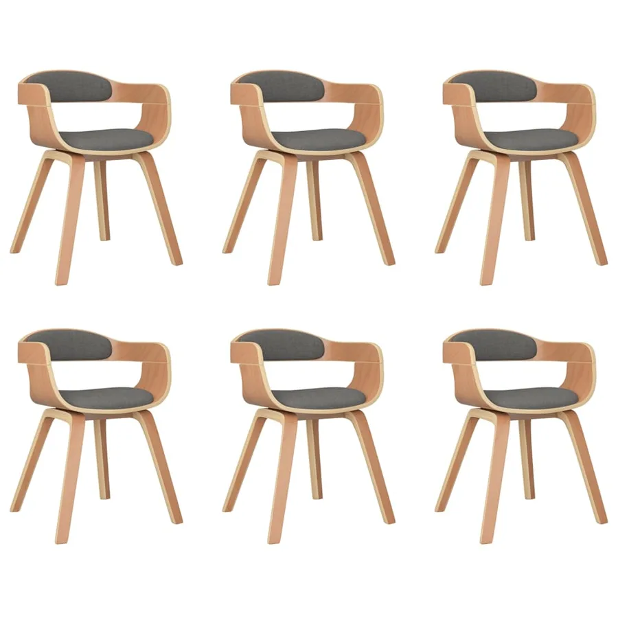Chaise à manger lot de 6 gris clair bois courbé et tissu - 2