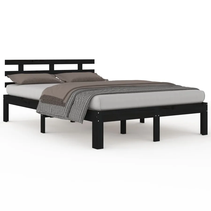 Cadre de lit sans matelas noir bois massif 200x200 cm - 2