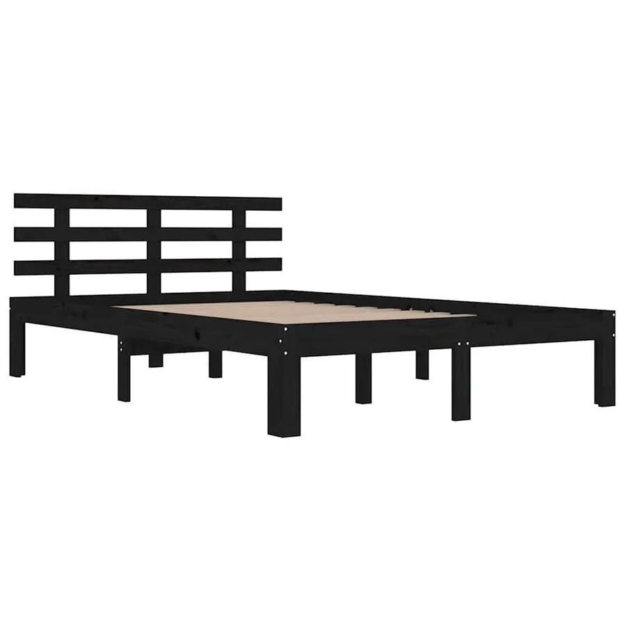 Cadre de lit sans matelas noir bois massif 200x200 cm - 3