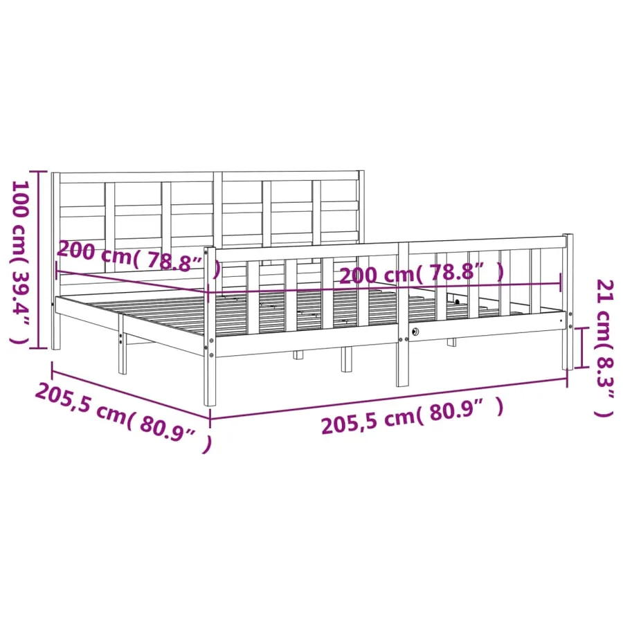 Cadre de lit sans matelas noir 200x200 cm bois massif de pin - 12