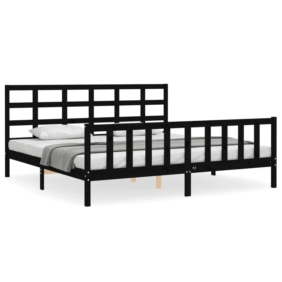 Cadre de lit sans matelas noir 200x200 cm bois massif de pin - 2