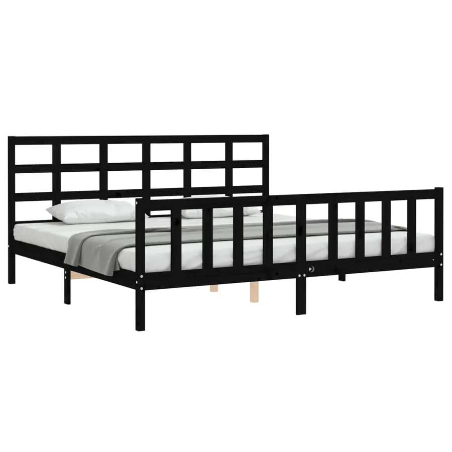 Cadre de lit sans matelas noir 200x200 cm bois massif de pin - 3