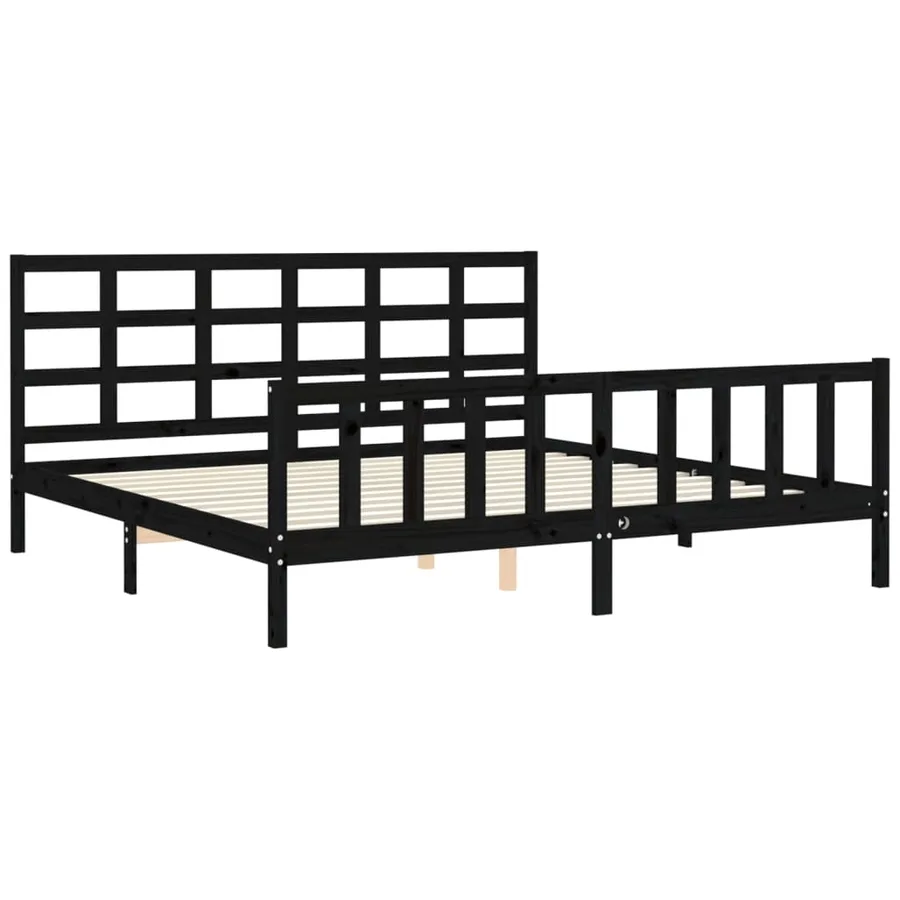Cadre de lit sans matelas noir 200x200 cm bois massif de pin - 5