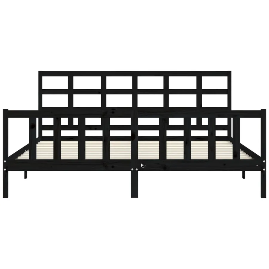 Cadre de lit sans matelas noir 200x200 cm bois massif de pin - 6