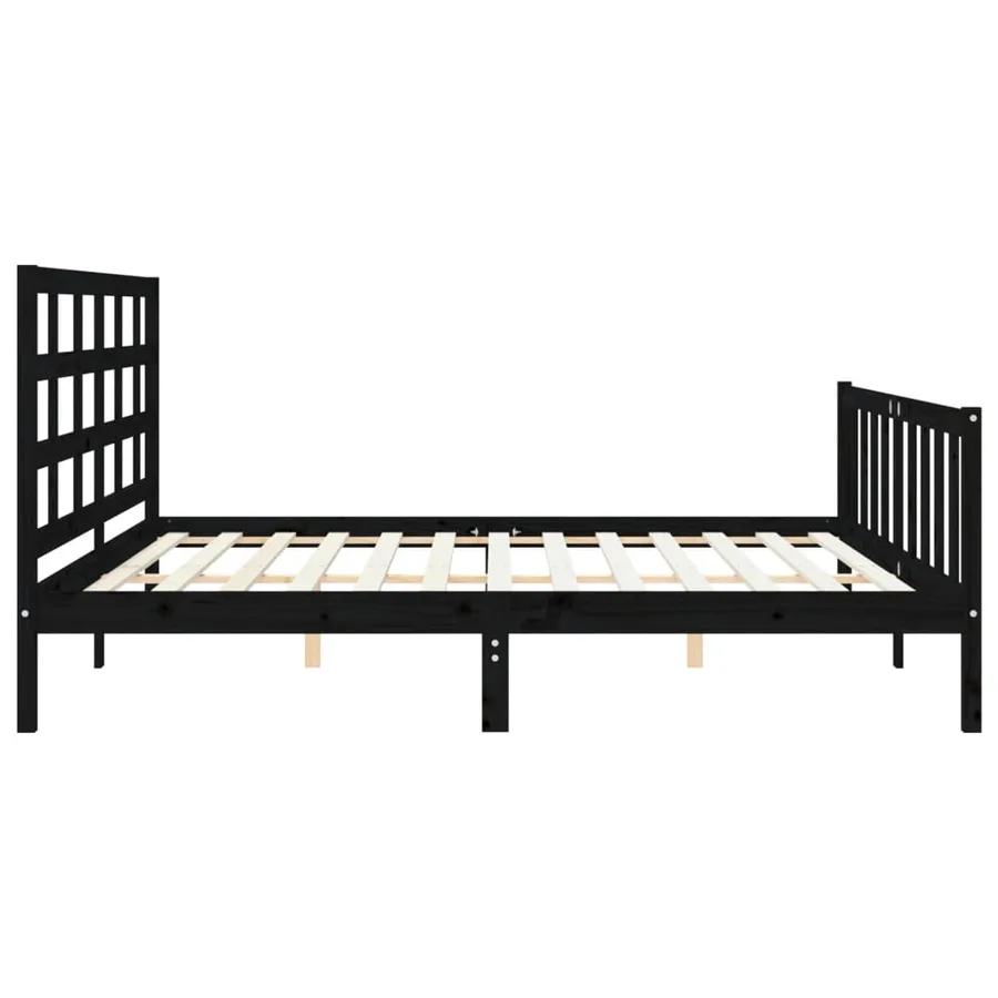 Cadre de lit sans matelas noir 200x200 cm bois massif de pin - 7