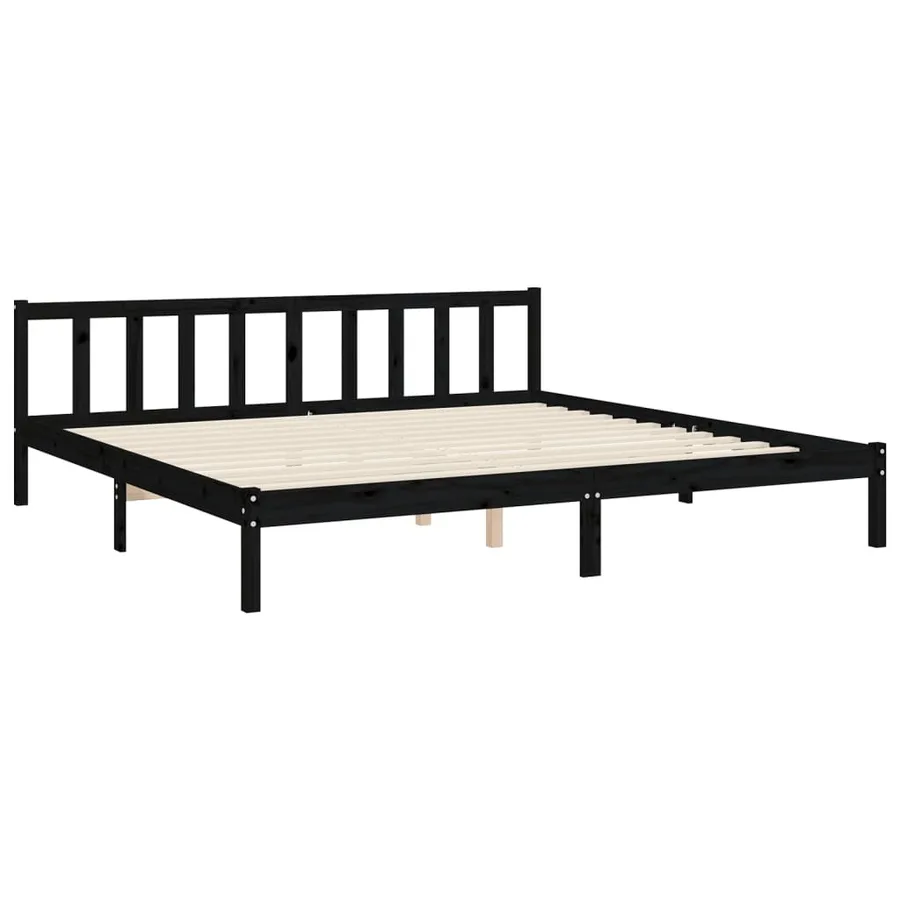 Cadre de lit sans matelas noir 200x200 cm bois massif de pin - 9