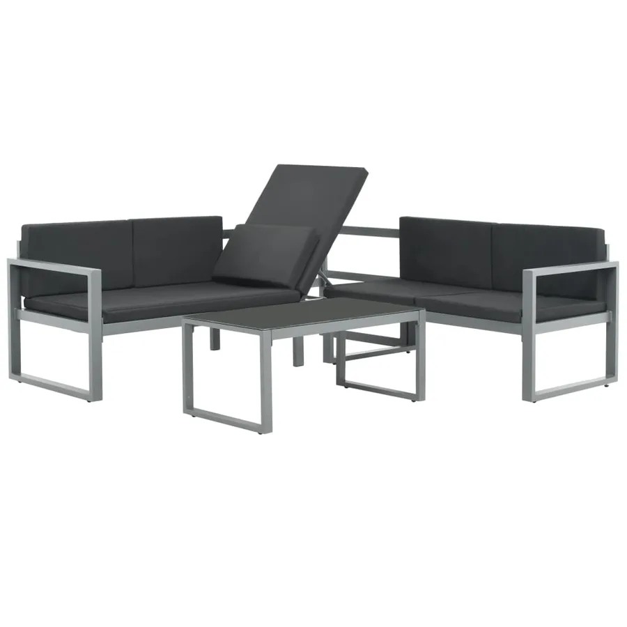 Salon de jardin 3 pcs et coussins Aluminium Noir - 2