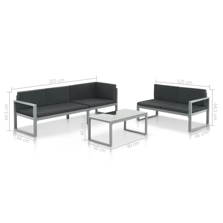 Salon de jardin 3 pcs et coussins Aluminium Noir - 5