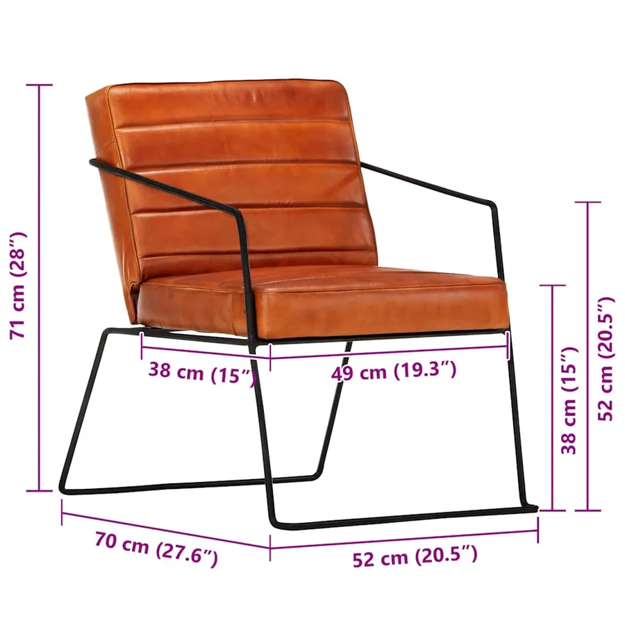 Fauteuil Brun roux Cuir véritable - 8