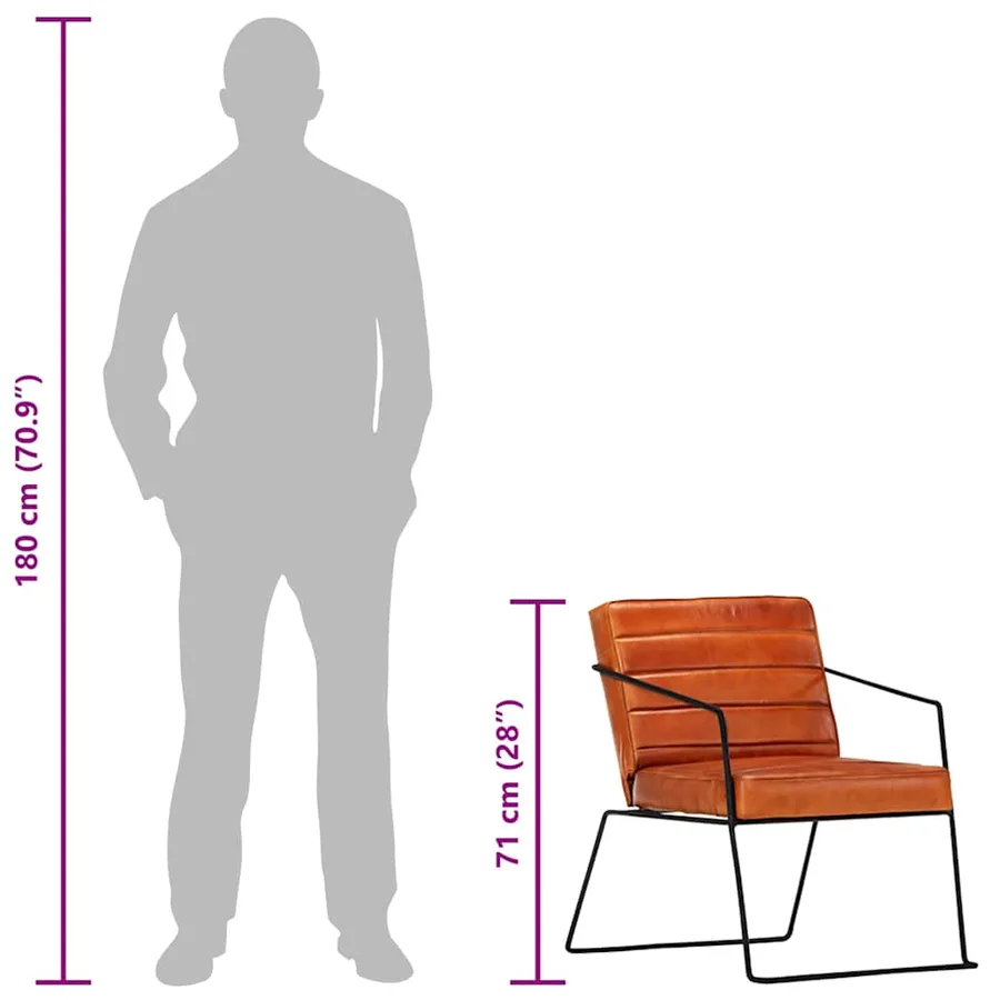 Fauteuil Brun roux Cuir véritable - 9