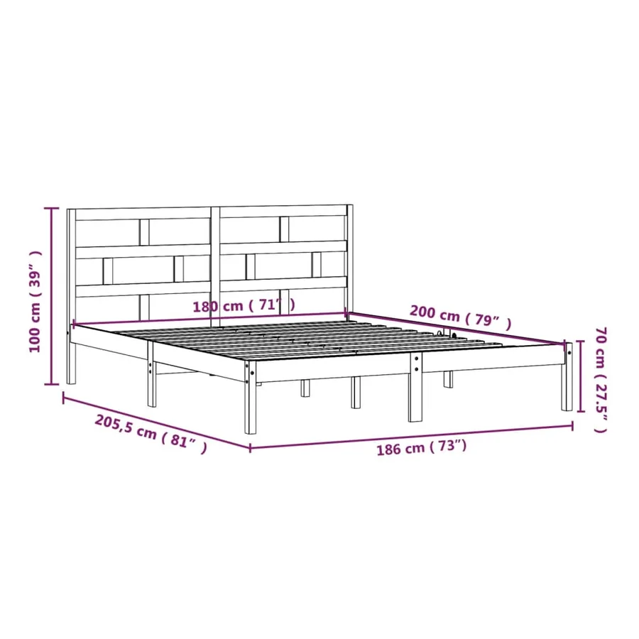 Cadre de lit sans matelas blanc bois massif - 10