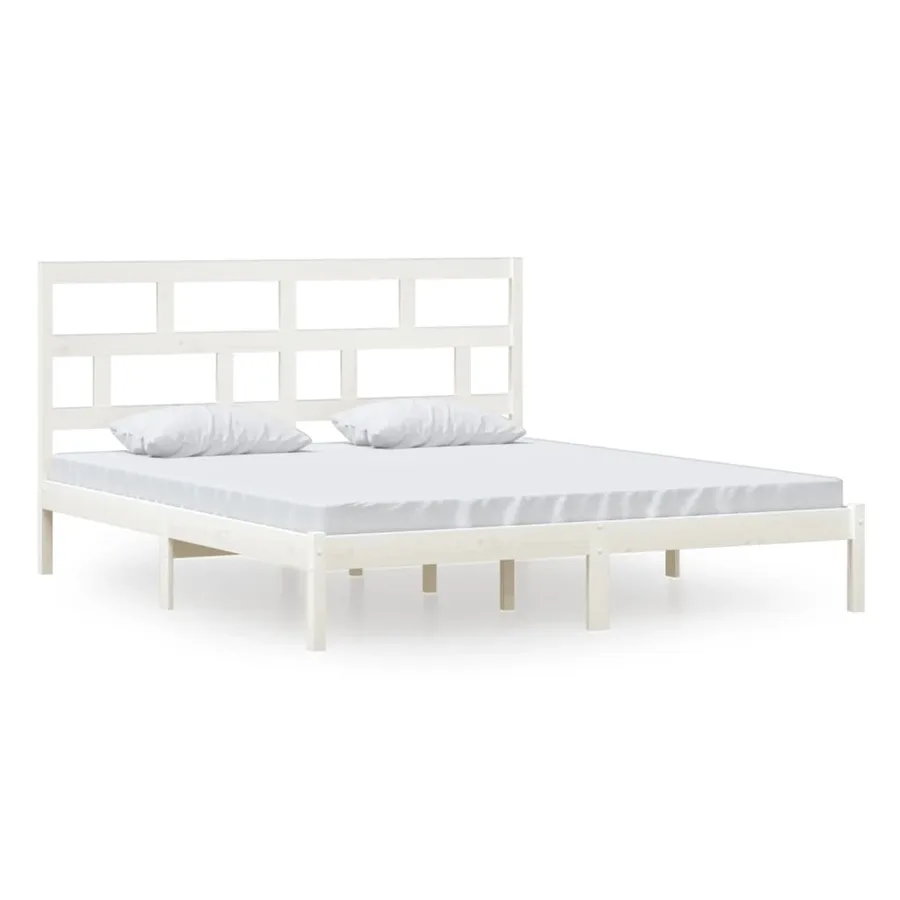 Cadre de lit sans matelas blanc bois massif - 2