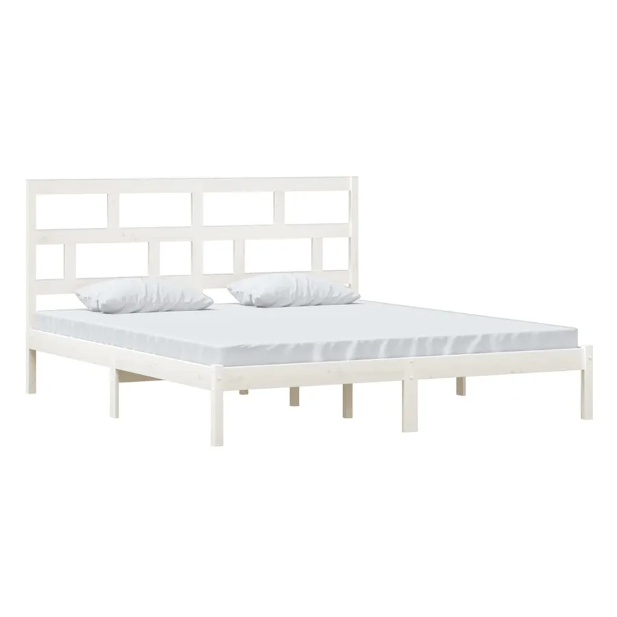 Cadre de lit sans matelas blanc bois massif - 3