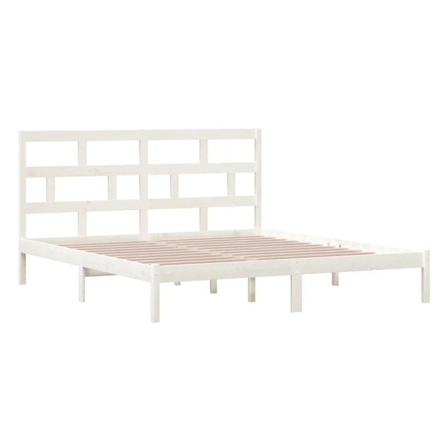 Cadre de lit sans matelas blanc bois massif - 4