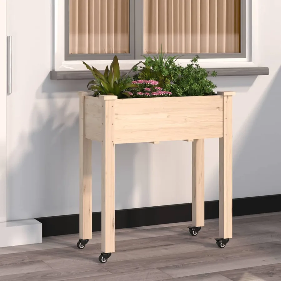 Jardinière sur roues avec doublure 71x37x80 cm bois de sapin